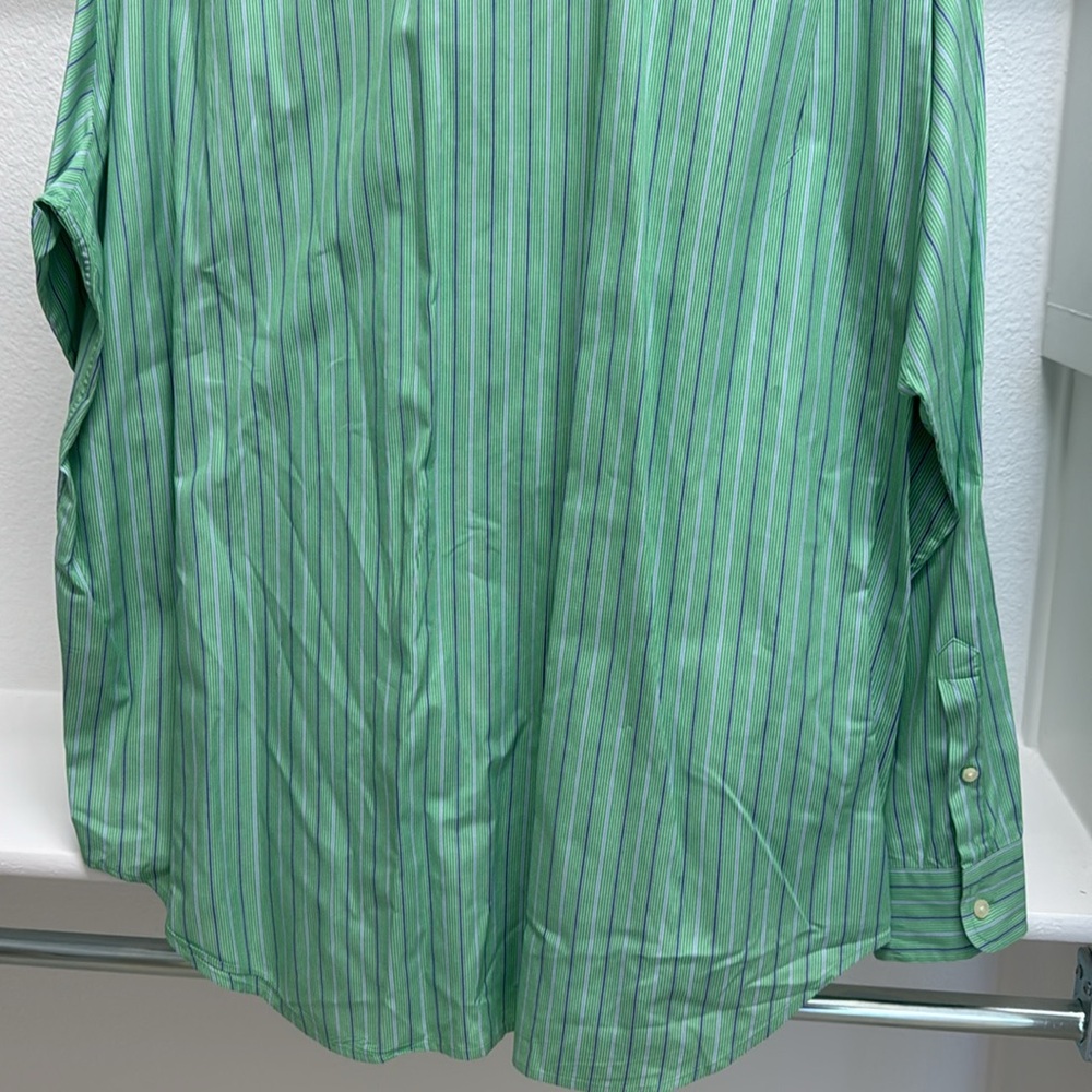 Austin Reed Men’s XL Button Down Long Sleeve Green Blue Stripe 100% Cotton Shirt - Picture 10 of 16